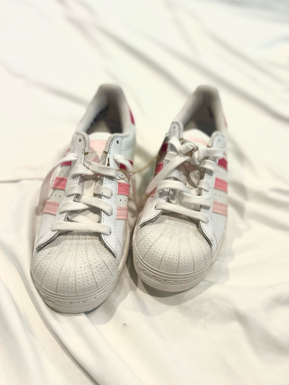 adidas Kids White Sneakers with Pink Stripes